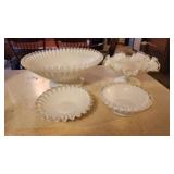 4 pc white wavy edge milk glass dishes