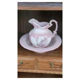 Vintage Ironstone pitcher wash basin set, pink
