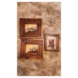 3 ornate wooden 3-D bird wall hangings