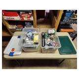 2 storage totes miscellaneous light bulbs, Etc