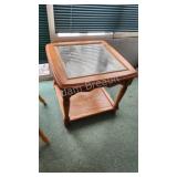 Oak square glass top end table
