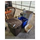 Assorted trash cans and bucket