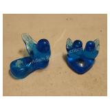 2 vintage blue blown glass bird figurines