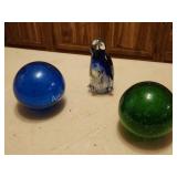3 vintage blown glass paperweights