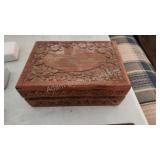 Medium wooden ornate box of jewelry