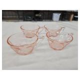 4 vintage pink depression glass ribbed teacups