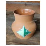 Decorative hand-painted red clay 6-in flower pot