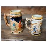 2 vintage glaze ceramic beer steins, made in