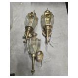 Three assorted vintage brushed brass outdoor wall