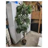 Vintage potted faux tree, 6 ft overall height