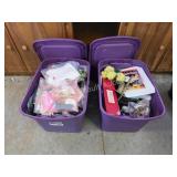 Two Purple Plastic Storage Totes with Magic