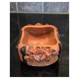 Hand-decorated terracotta planter, with 3-D