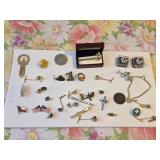 Wide assortment tie pins and chains, cufflinks,