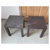 2 modern plastic stackable side tables, 14 in X