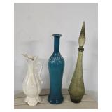 Trio of Vintage Art Glass and Iridescent Ceramic