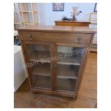 Vintage Oak Glass Door Curio Cabinet