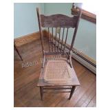Vintage Carved Cane Seat Chair. Solid oak dining
