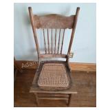 Vintage Carved Cane Seat Chair. Solid oak dining