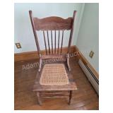 Vintage Carved Cane Seat Chair. Solid oak dining