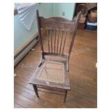 Vintage Carved Cane Seat Chair. Solid oak dining