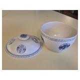 LILLIAN VERNON BLUE AND WHITE COVERED BOWL WITH
