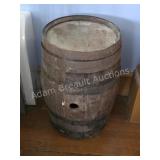 Antique wooden barrel, 16-in diameter, 24 in tall