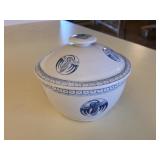 LILLIAN VERNON BLUE AND WHITE COVERED BOWL WITH