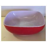 VINTAGE PYREX RED AND WHITE 2.5 QT SQUARE