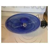VINTAGE BLUE SWIRL GLASS PEDESTAL COMPOTE