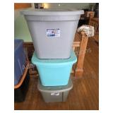 Stack of 3 Sterilite 18 Gallon Storage Totes.