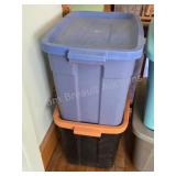 Stack of 2 Rubbermaid 18 Gallon Storage Totes.