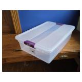 STERILITE CLEAR PLASTIC STORAGE BIN WITH PURPLE
