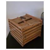 VINTAGE WOODEN SLATTED EGG CRATE WITH SLIDING LID