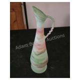 Vintage Marbled Art Glass Pitcher. Tall slender