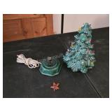 Vintage Ceramic Christmas Tree Lamp. Green glazed
