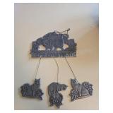 CAT CROSSING METAL WALL DECOR WITH HANGING CAT