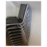 Stack of 9 Chrome & Black Stacking Chairs. Lot of