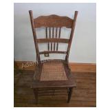 Vintage Carved Cane Seat Chair. Solid oak dining