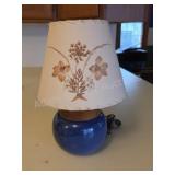 BLUE POTTERY TABLE LAMP WITH PRESSED FLOWER