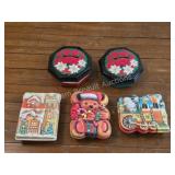 Lot of 5 Christmas Cookie Tins. Colorful vintage