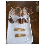 VINTAGE CARVED WOODEN HAND SCULPTURES LOT OF