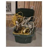 Large Bin of Extension Cords & Cables. Huge green