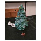 Vintage Ceramic Christmas Tree Lamp. Green glazed