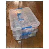 Stackable Storage Tote and Office Supply Lot.
