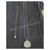 STERLING SILVER PEARL DROP NECKLACE AND ABALONE