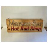 Custom wooden martini bar and hot rod shop