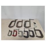Lot of 9 Assorted C Clamps Nine heavy duty C