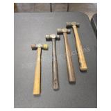 Four assorted ball peen hammers