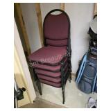 5 Stackable Maroon Banquet Chairs Black Frames