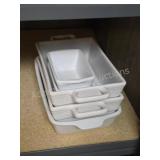 White stackable glazed ceramic rectangle bakeware